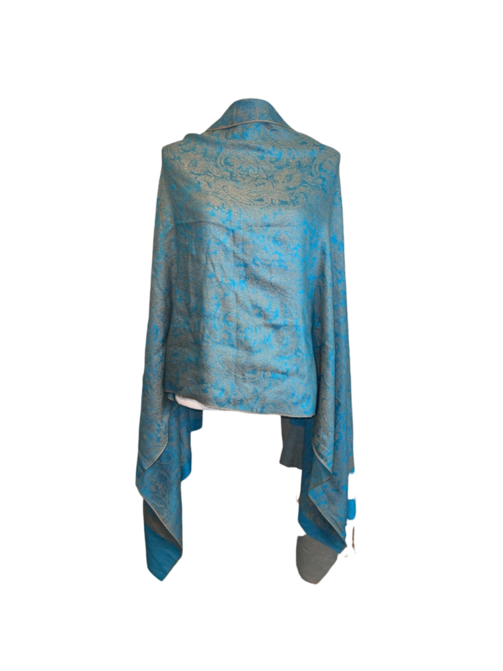 Pashmina Silk Blend Scarf One Size Blue Gold Paisley